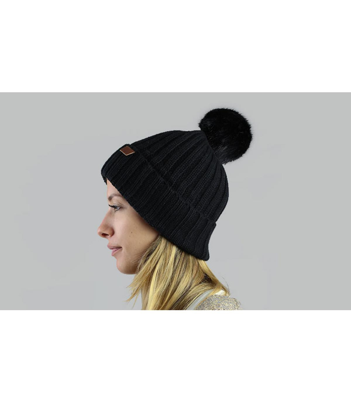 Berretto pompon pelliccia nero Linda beanie black